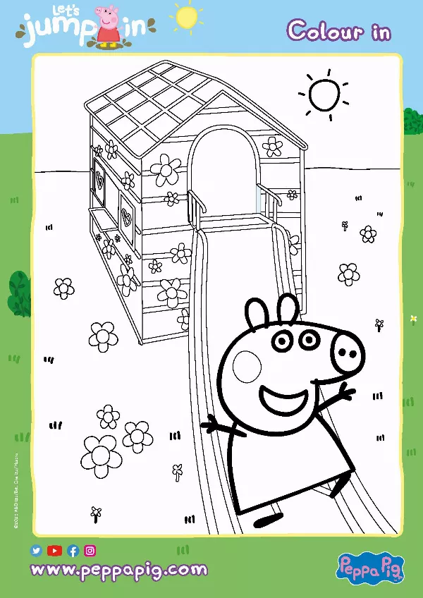 Peppa Pig Let's Jump In Colouring Sheet 1